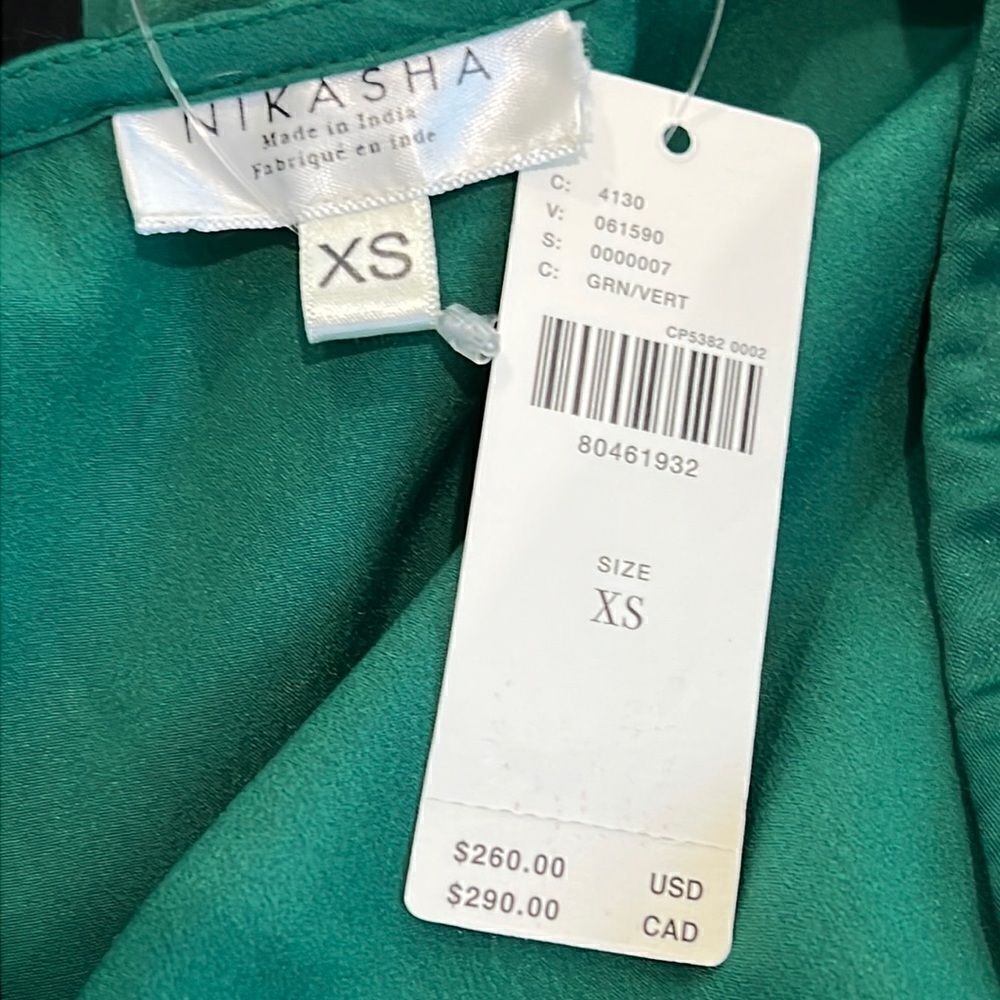 NWT Nikasha Embroidered Satin Dress Emerald Anthropologie XS - Picture 13 of 15